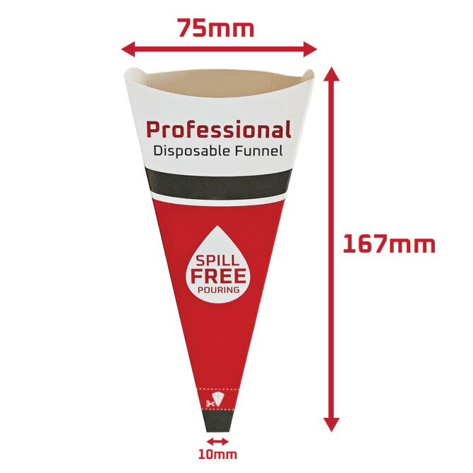Professional Disposable Funnel front with measurements